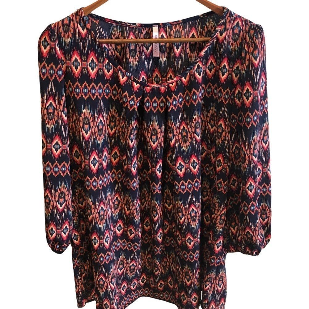 Cool Melon 3/4 Sleeve Blouse with Aztec Print